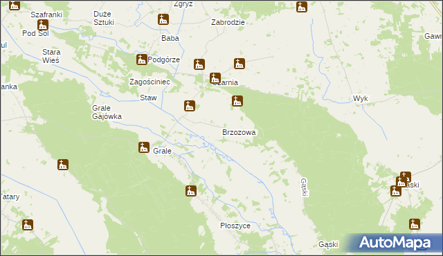 mapa Brzozowa gmina Kadzidło, Brzozowa gmina Kadzidło na mapie Targeo