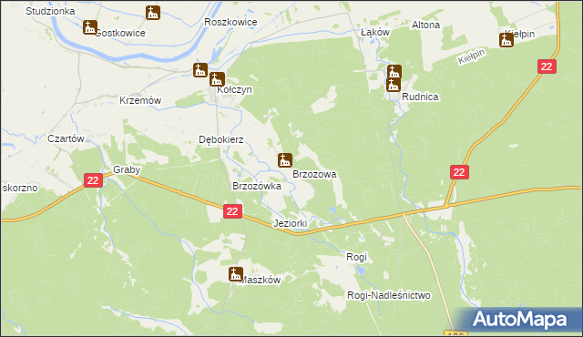 mapa Brzozowa gmina Krzeszyce, Brzozowa gmina Krzeszyce na mapie Targeo