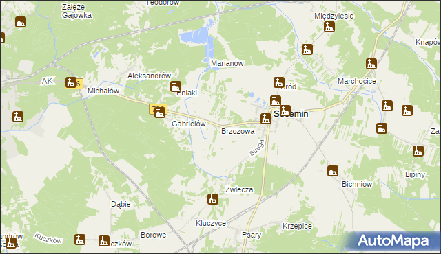 mapa Brzozowa gmina Secemin, Brzozowa gmina Secemin na mapie Targeo