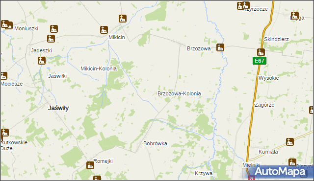 mapa Brzozowa-Kolonia, Brzozowa-Kolonia na mapie Targeo