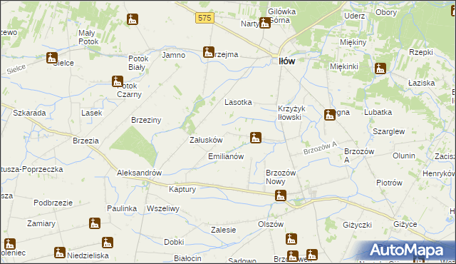 mapa Brzozowiec gmina Iłów, Brzozowiec gmina Iłów na mapie Targeo