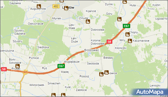 mapa Brzozowiec gmina Lututów, Brzozowiec gmina Lututów na mapie Targeo