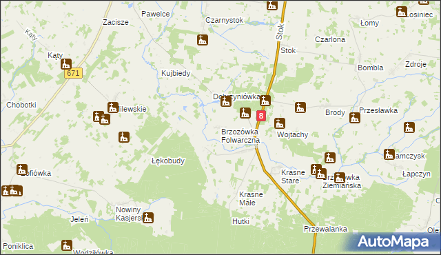 mapa Brzozówka Folwarczna, Brzozówka Folwarczna na mapie Targeo