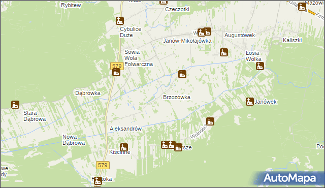 mapa Brzozówka gmina Czosnów, Brzozówka gmina Czosnów na mapie Targeo