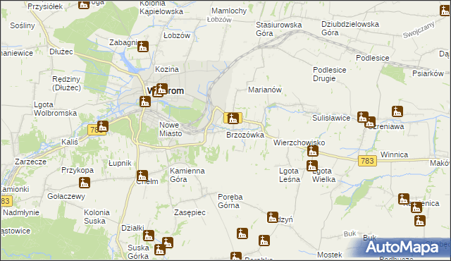 mapa Brzozówka gmina Wolbrom, Brzozówka gmina Wolbrom na mapie Targeo
