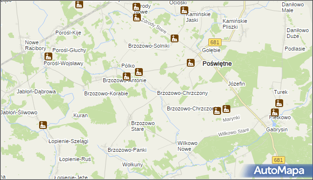 mapa Brzozowo-Chrzczony, Brzozowo-Chrzczony na mapie Targeo