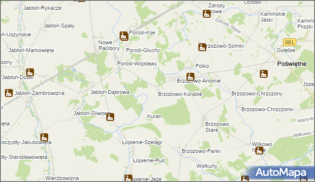 mapa Brzozowo-Korabie, Brzozowo-Korabie na mapie Targeo