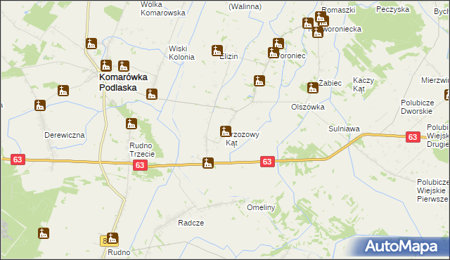 mapa Brzozowy Kąt gmina Komarówka Podlaska, Brzozowy Kąt gmina Komarówka Podlaska na mapie Targeo