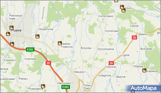 mapa Brzyków gmina Trzebnica, Brzyków gmina Trzebnica na mapie Targeo