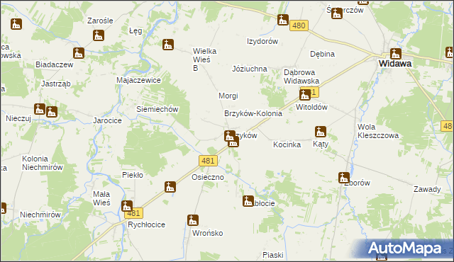 mapa Brzyków gmina Widawa, Brzyków gmina Widawa na mapie Targeo