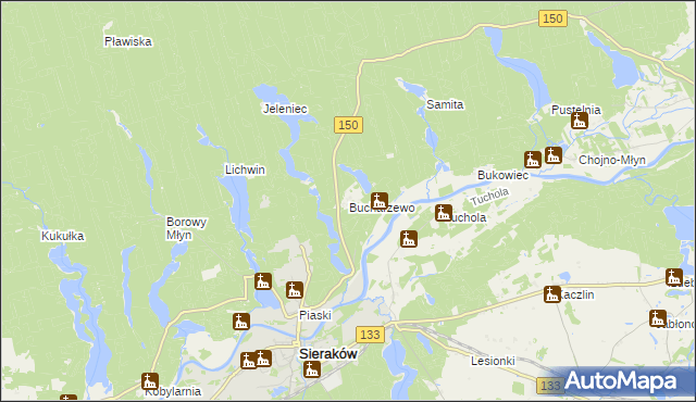 mapa Bucharzewo, Bucharzewo na mapie Targeo