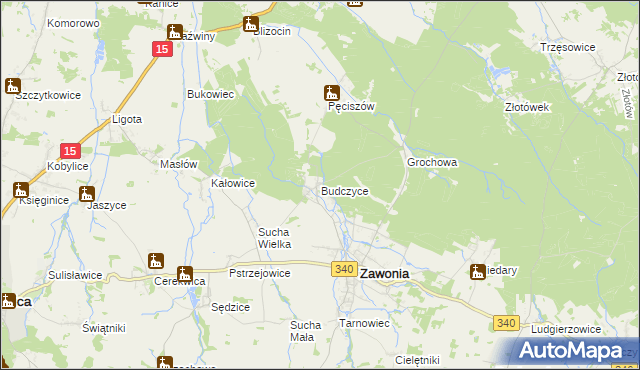 mapa Budczyce, Budczyce na mapie Targeo