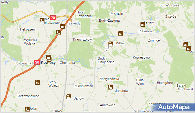 mapa Budy Chojnackie, Budy Chojnackie na mapie Targeo