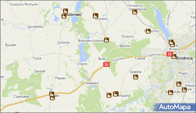 mapa Budy gmina Bobrowo, Budy gmina Bobrowo na mapie Targeo
