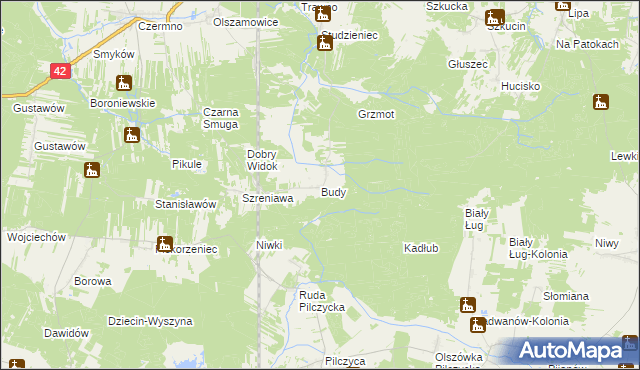 mapa Budy gmina Fałków, Budy gmina Fałków na mapie Targeo