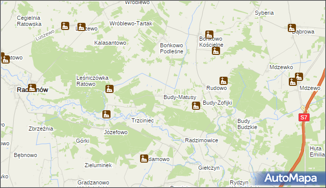 mapa Budy-Matusy, Budy-Matusy na mapie Targeo