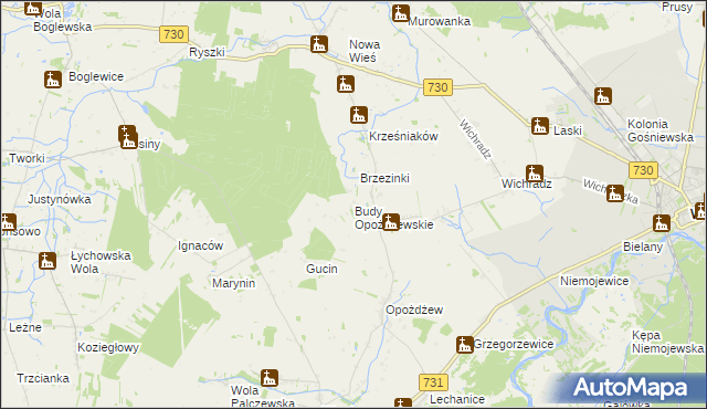 mapa Budy Opożdżewskie, Budy Opożdżewskie na mapie Targeo