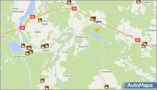 mapa Budynia, Budynia na mapie Targeo