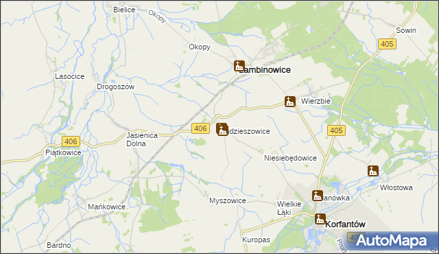 mapa Budzieszowice gmina Łambinowice, Budzieszowice gmina Łambinowice na mapie Targeo