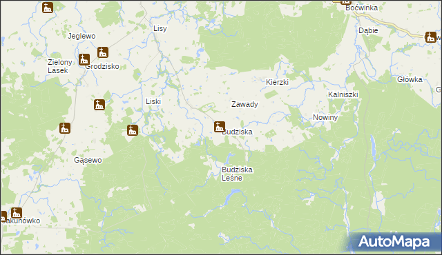 mapa Budziska gmina Banie Mazurskie, Budziska gmina Banie Mazurskie na mapie Targeo