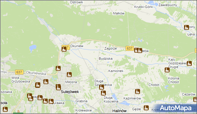 mapa Budziska gmina Halinów, Budziska gmina Halinów na mapie Targeo