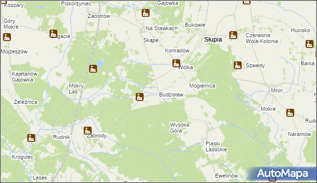mapa Budzisław gmina Słupia Konecka, Budzisław gmina Słupia Konecka na mapie Targeo