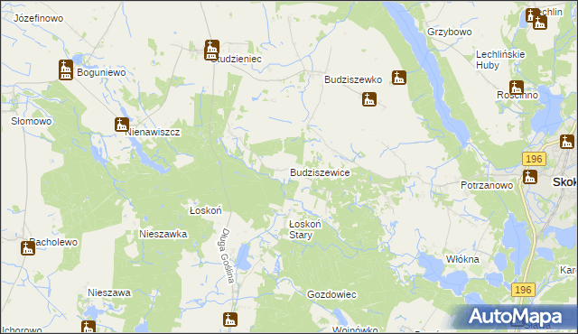 mapa Budziszewice gmina Skoki, Budziszewice gmina Skoki na mapie Targeo