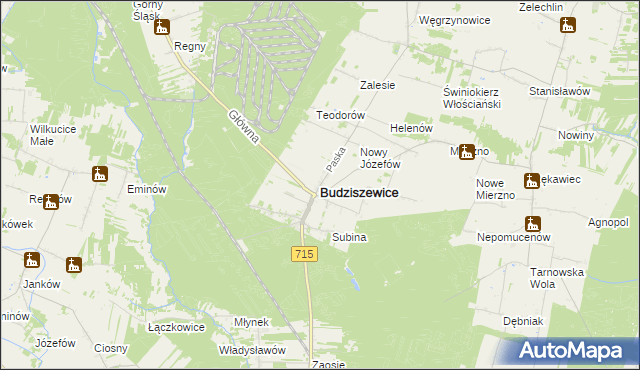 mapa Budziszewice powiat tomaszowski, Budziszewice powiat tomaszowski na mapie Targeo