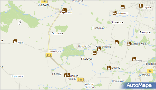 mapa Budziszów gmina Kostomłoty, Budziszów gmina Kostomłoty na mapie Targeo