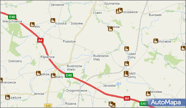 mapa Budziszów Mały, Budziszów Mały na mapie Targeo