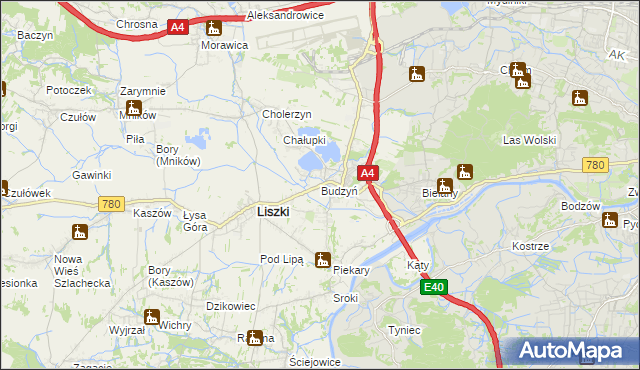 mapa Budzyń gmina Liszki, Budzyń gmina Liszki na mapie Targeo