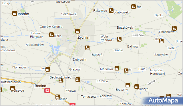 mapa Budzyń gmina Żychlin, Budzyń gmina Żychlin na mapie Targeo