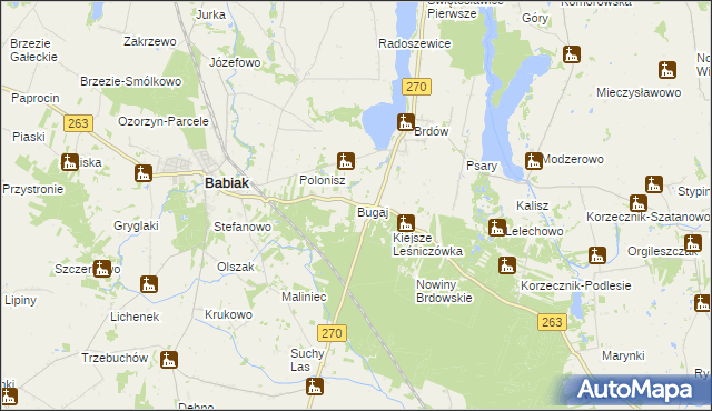 mapa Bugaj gmina Babiak, Bugaj gmina Babiak na mapie Targeo