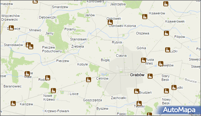 mapa Bugaj gmina Grabów, Bugaj gmina Grabów na mapie Targeo