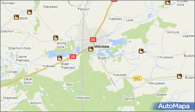 mapa Bugaj gmina Miłosław, Bugaj gmina Miłosław na mapie Targeo