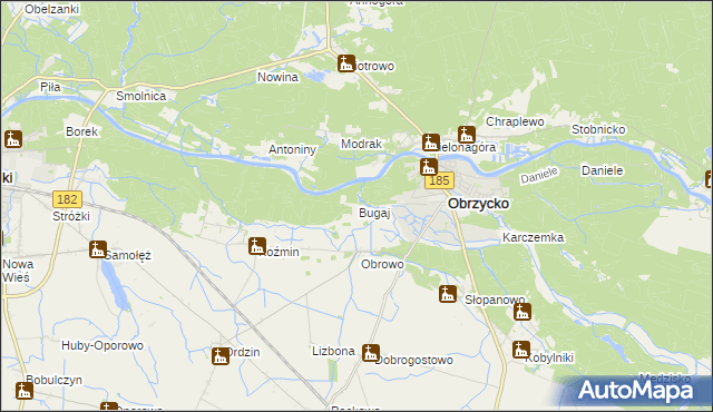 mapa Bugaj gmina Obrzycko, Bugaj gmina Obrzycko na mapie Targeo