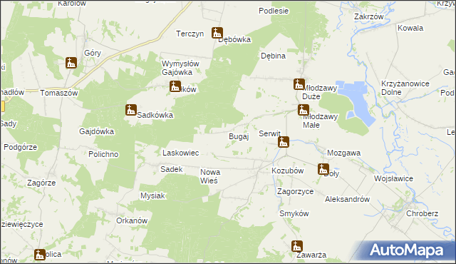 mapa Bugaj gmina Pińczów, Bugaj gmina Pińczów na mapie Targeo