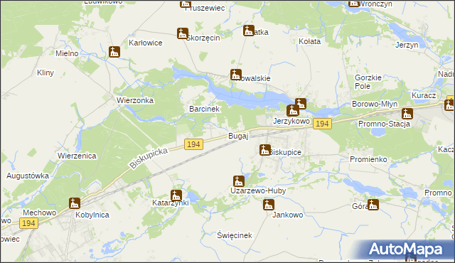 mapa Bugaj gmina Pobiedziska, Bugaj gmina Pobiedziska na mapie Targeo