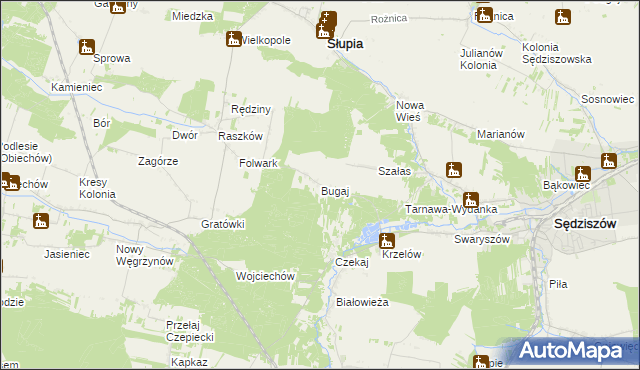mapa Bugaj gmina Sędziszów, Bugaj gmina Sędziszów na mapie Targeo