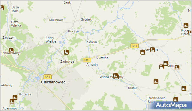 mapa Bujenka, Bujenka na mapie Targeo