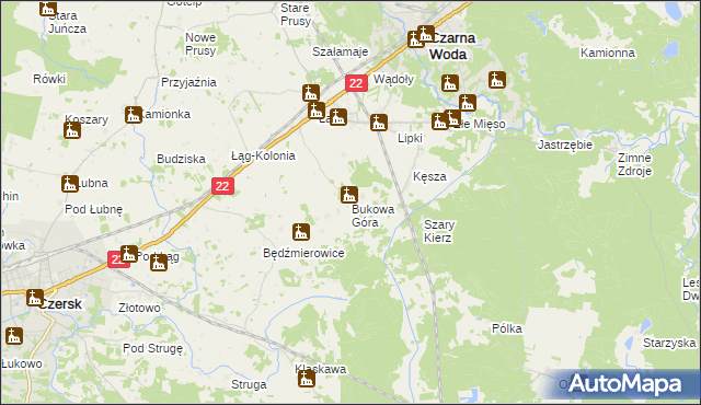 mapa Bukowa Góra gmina Czersk, Bukowa Góra gmina Czersk na mapie Targeo