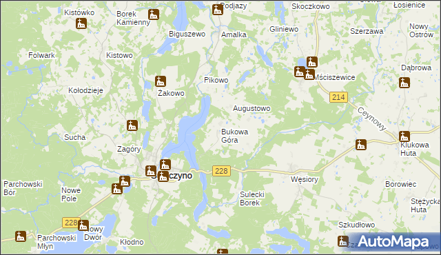 mapa Bukowa Góra gmina Sulęczyno, Bukowa Góra gmina Sulęczyno na mapie Targeo