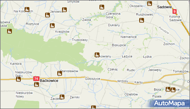 mapa Bukowiany, Bukowiany na mapie Targeo