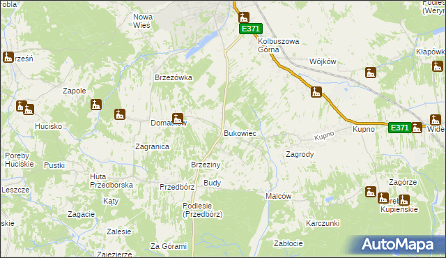 mapa Bukowiec gmina Kolbuszowa, Bukowiec gmina Kolbuszowa na mapie Targeo