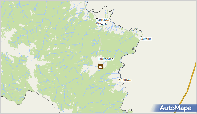 mapa Bukowiec gmina Lutowiska, Bukowiec gmina Lutowiska na mapie Targeo