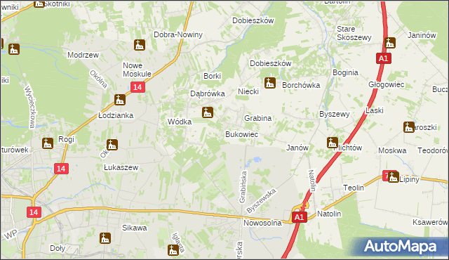 mapa Bukowiec gmina Nowosolna, Bukowiec gmina Nowosolna na mapie Targeo