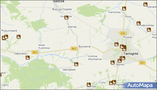 mapa Bukowina gmina Biszcza, Bukowina gmina Biszcza na mapie Targeo