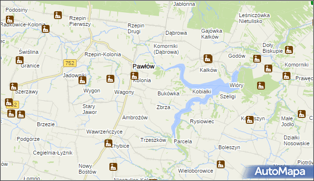 mapa Bukówka gmina Pawłów, Bukówka gmina Pawłów na mapie Targeo