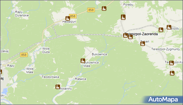 mapa Bukownica gmina Tereszpol, Bukownica gmina Tereszpol na mapie Targeo