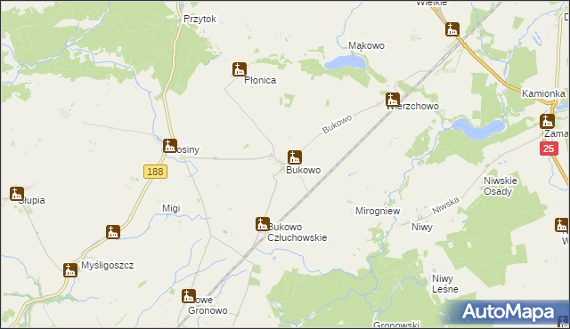 mapa Bukowo gmina Człuchów, Bukowo gmina Człuchów na mapie Targeo